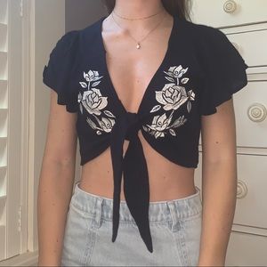 Dark blue embroidered tie top